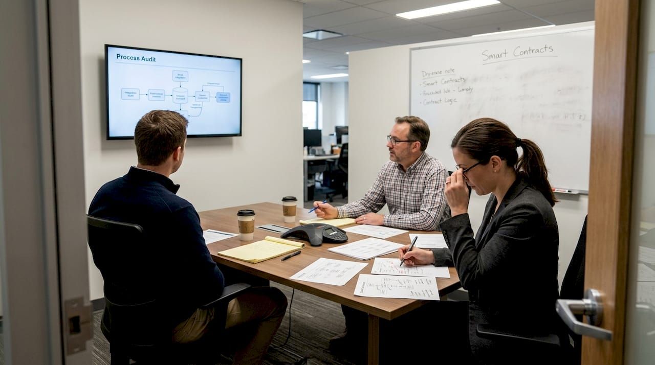 Team discussing automated contract implementation