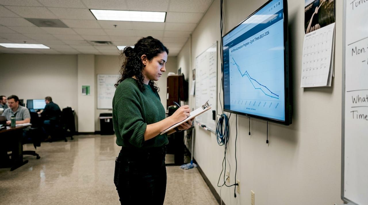 Analyst tracks workflow metrics on dashboard