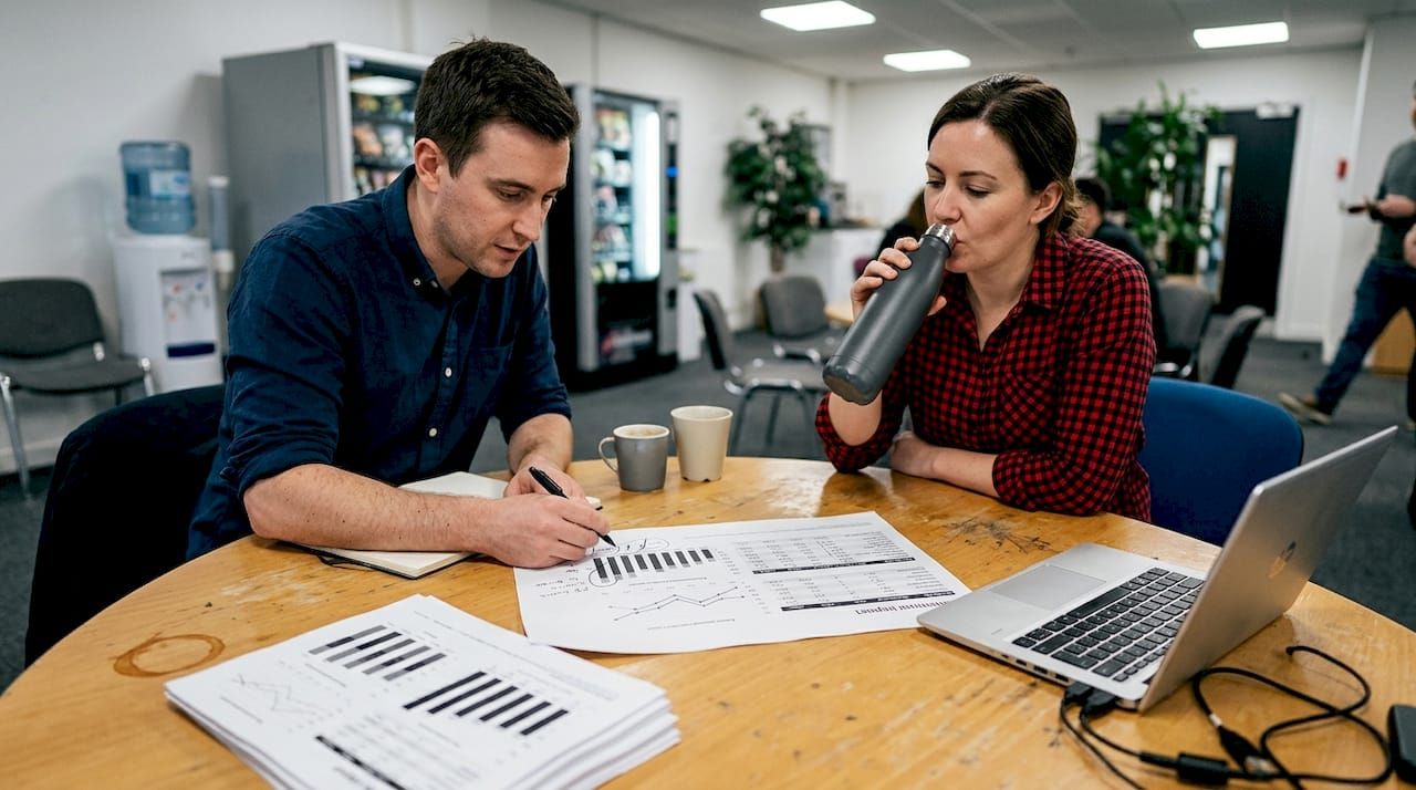 Team discusses automation ROI using charts