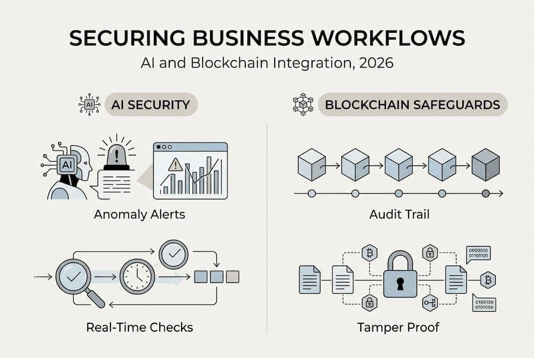 Infographic summarizing AI and blockchain workflow security