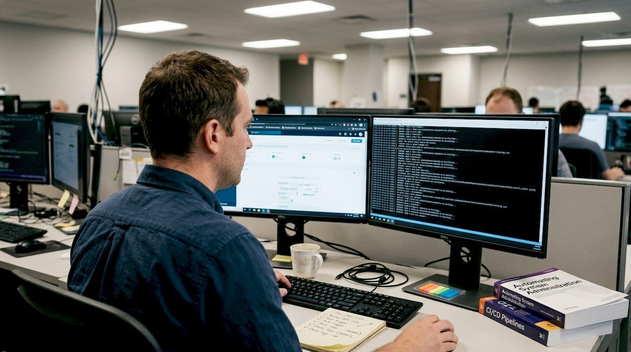 Automation engineer reviewing IT process logs