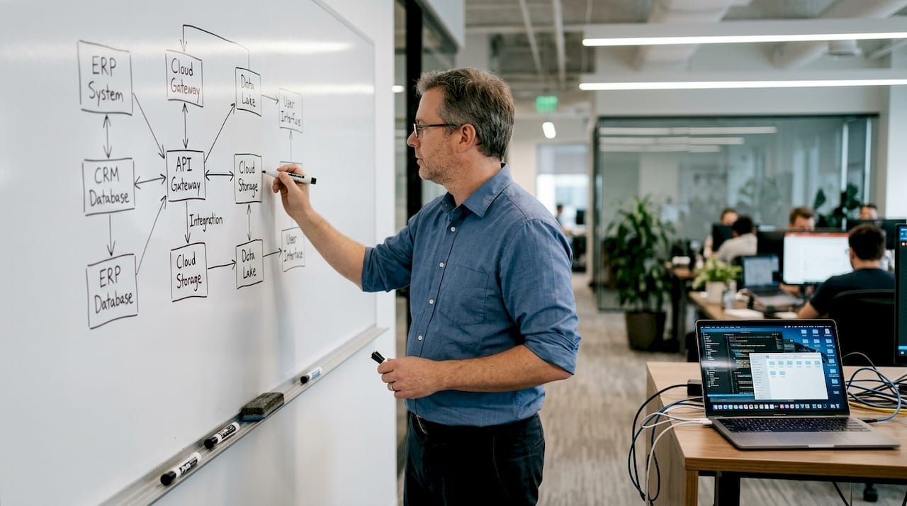 IT architect drawing system integration diagram