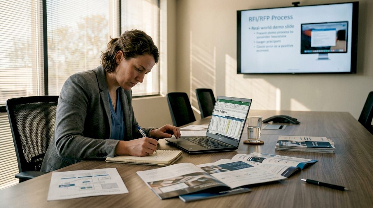 Vendor evaluation meeting with demo spreadsheet