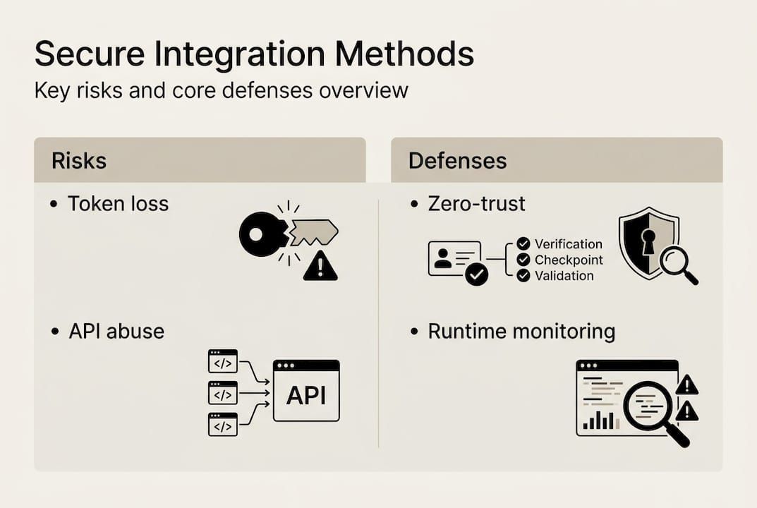 Infographic summarizing secure integration risks and defenses