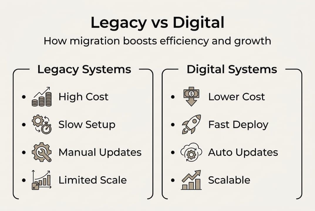 Infographic legacy vs digital systems comparison