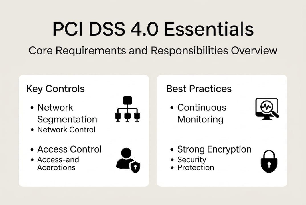 Infographic illustrating PCI DSS essentials and compliance