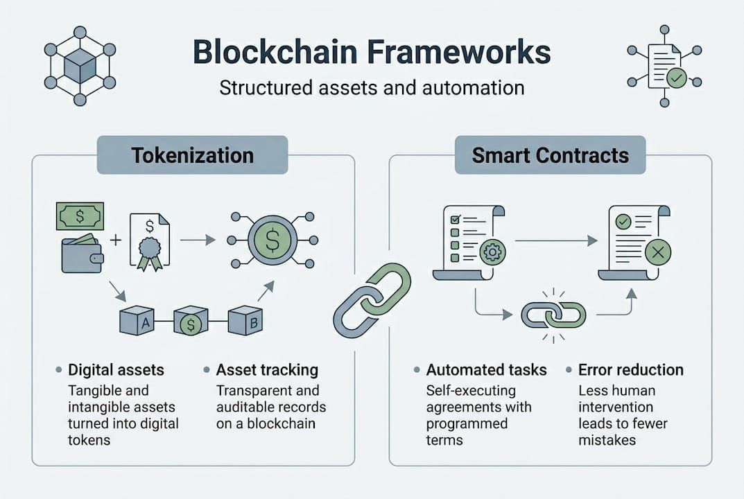 Infographic showing blockchain finance frameworks