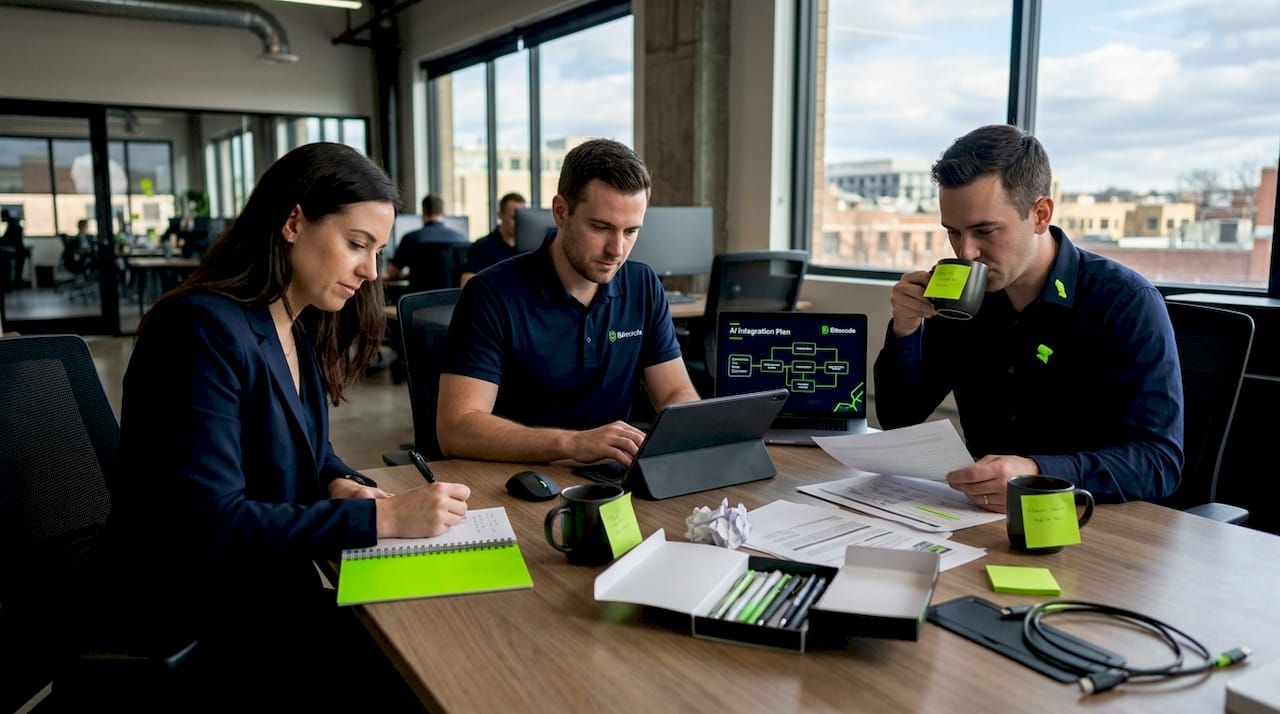 Team works on automation plan together