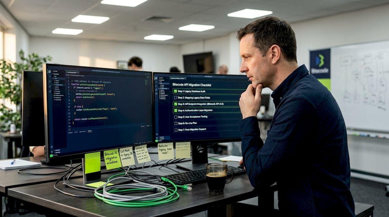 IT manager reviewing system migration checklist