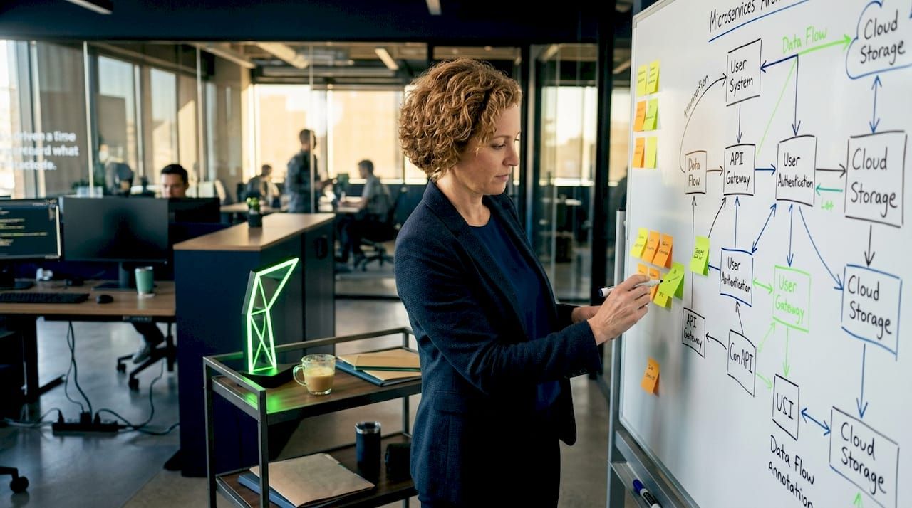 Architect reviewing enterprise software diagram