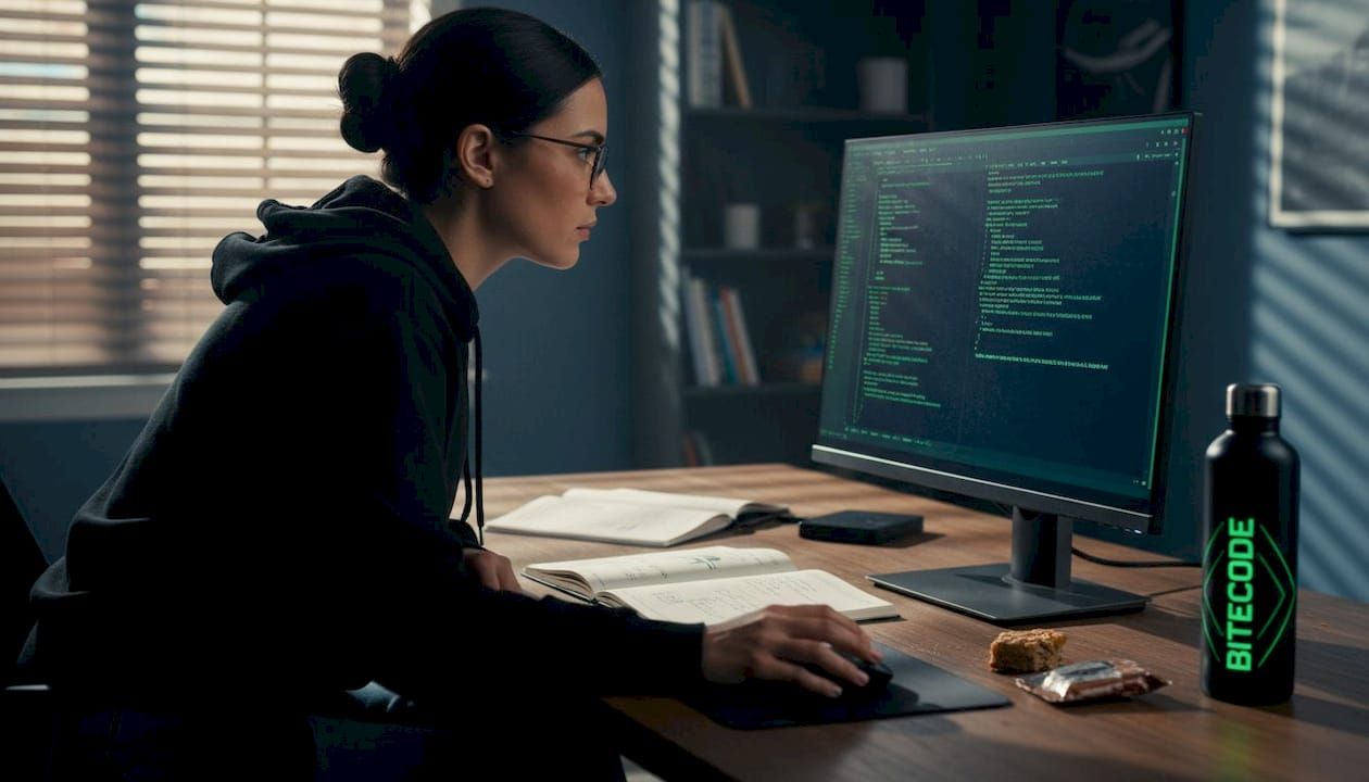 Developer reviewing smart contract code at desk