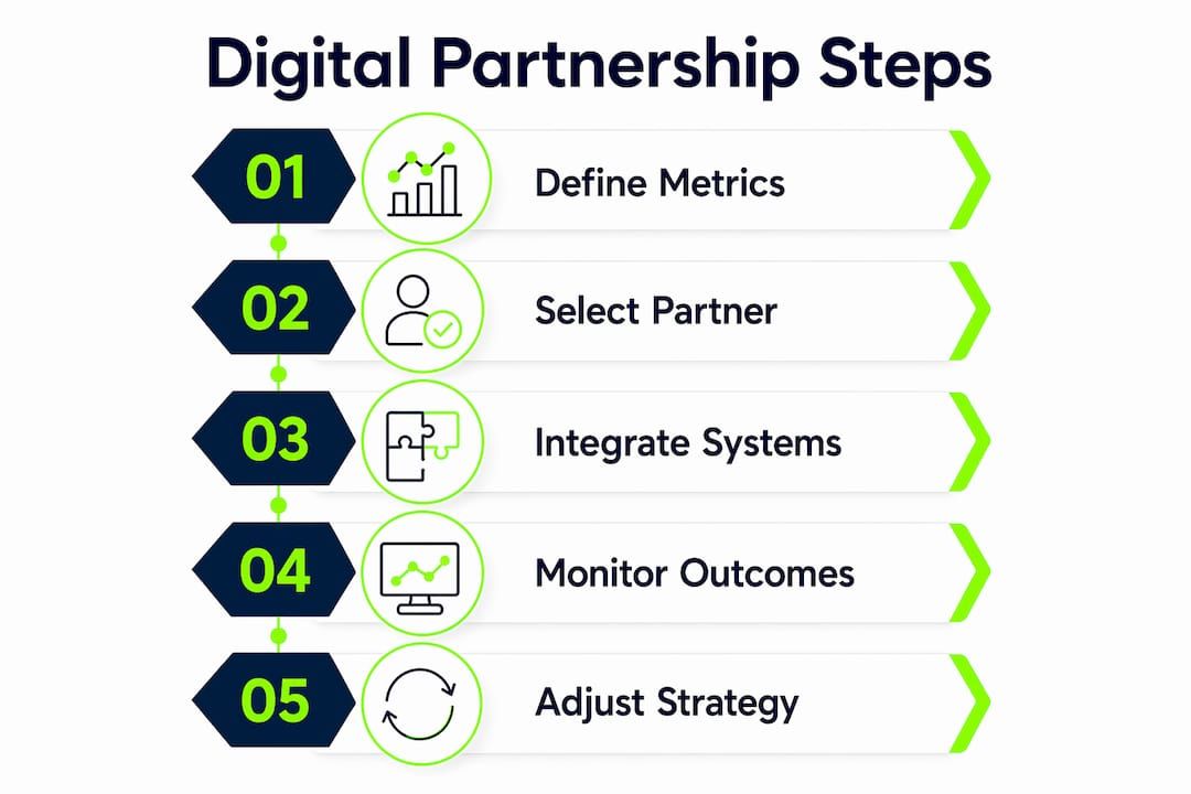 Infographic showing key steps in digital partnership success