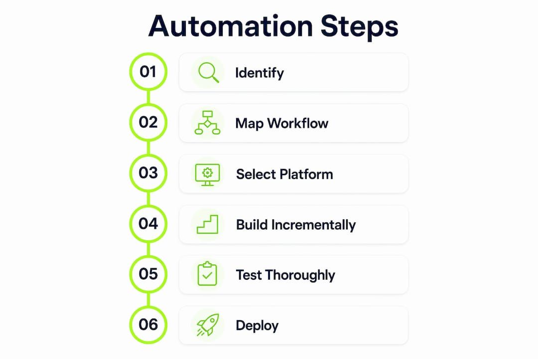 Infographic illustrating low code automation workflow steps