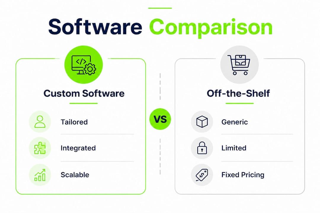 Comparative infographic of custom and off-the-shelf software