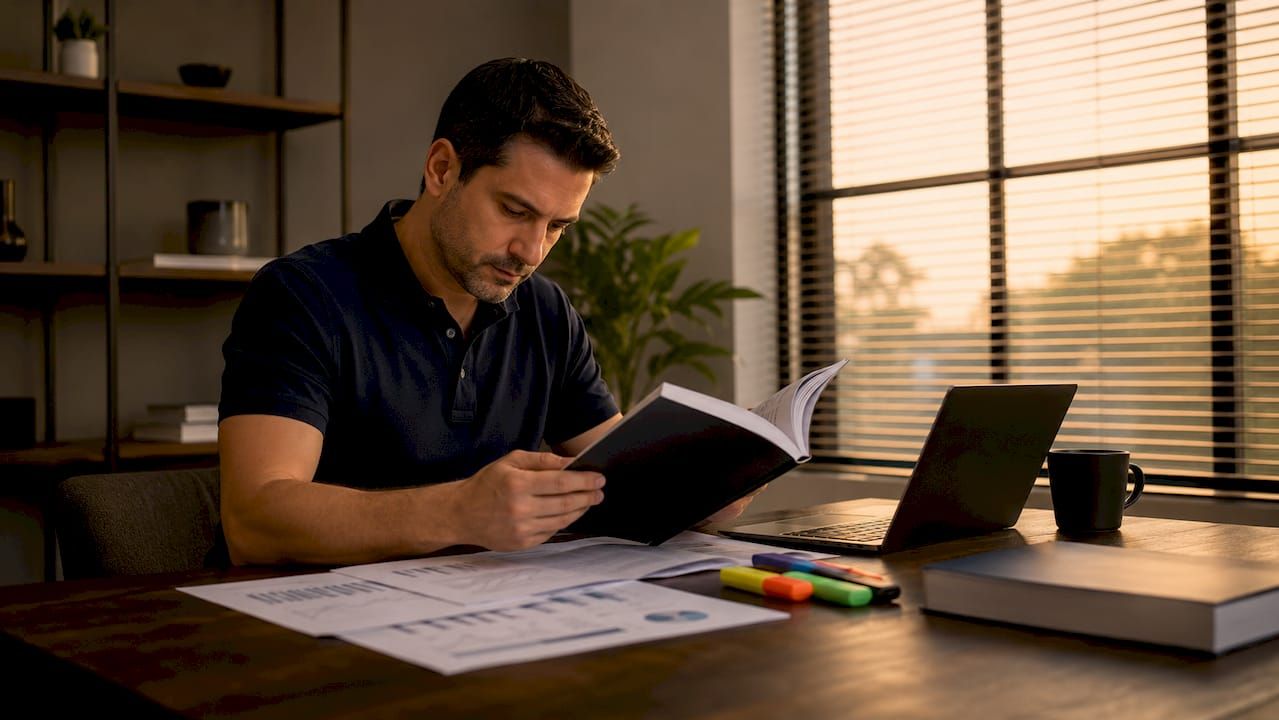 Hands flipping ERP finance manual pages