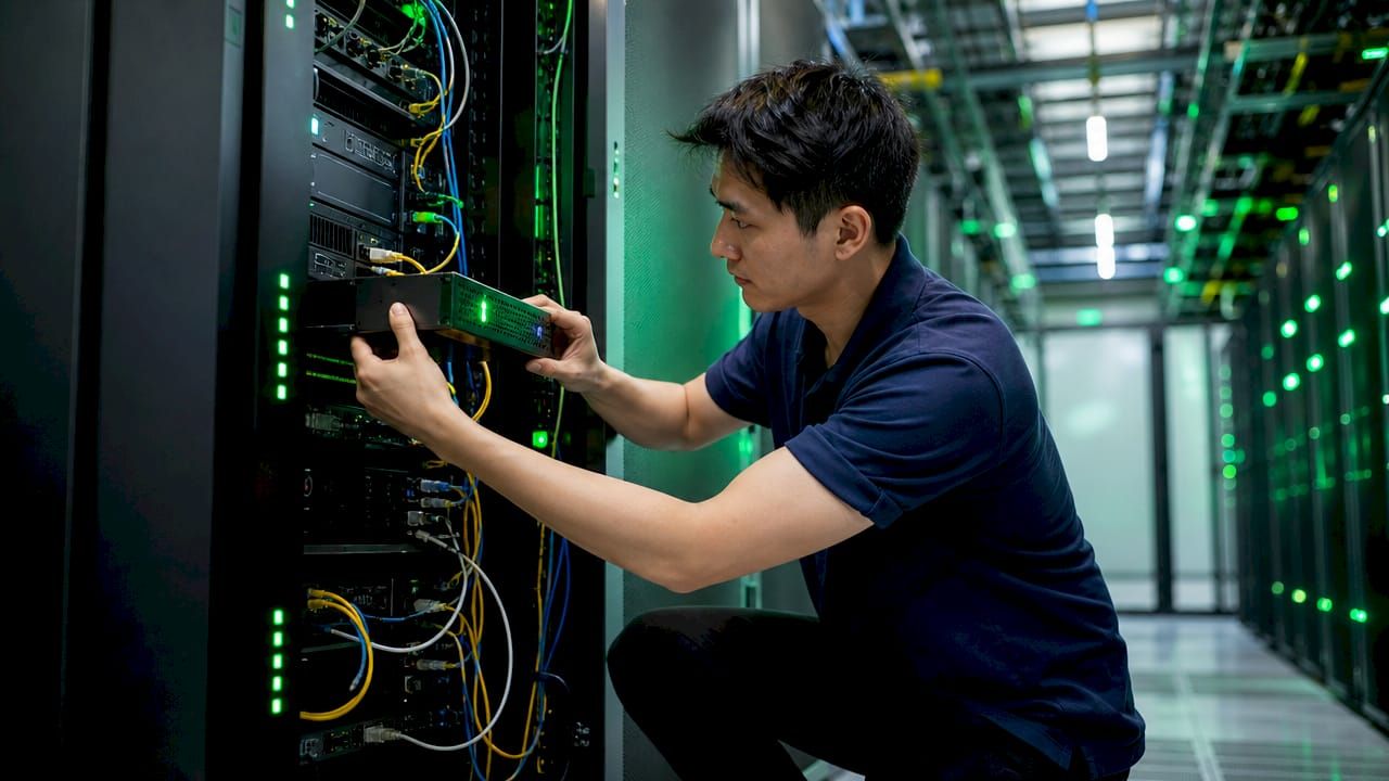 IT specialist installing hardware security module