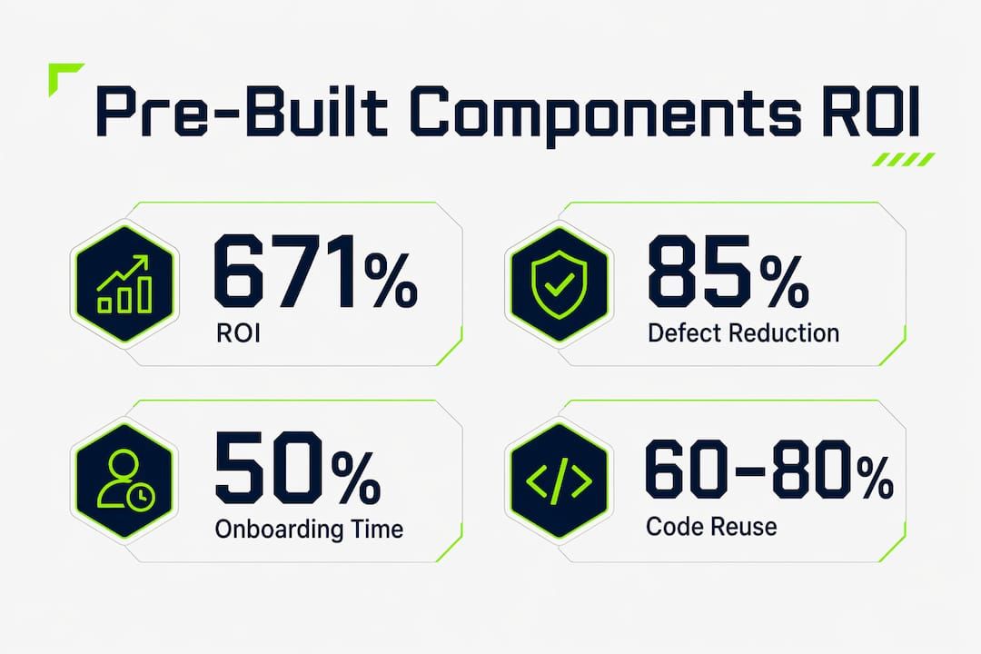 Infographic summarizing ROI and benefits of pre-built components