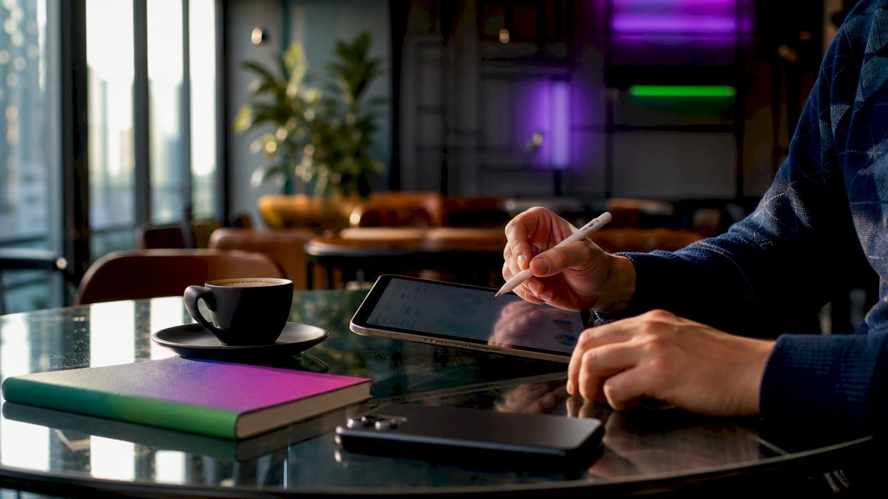 Hands using tablet for blockchain fee optimization analysis