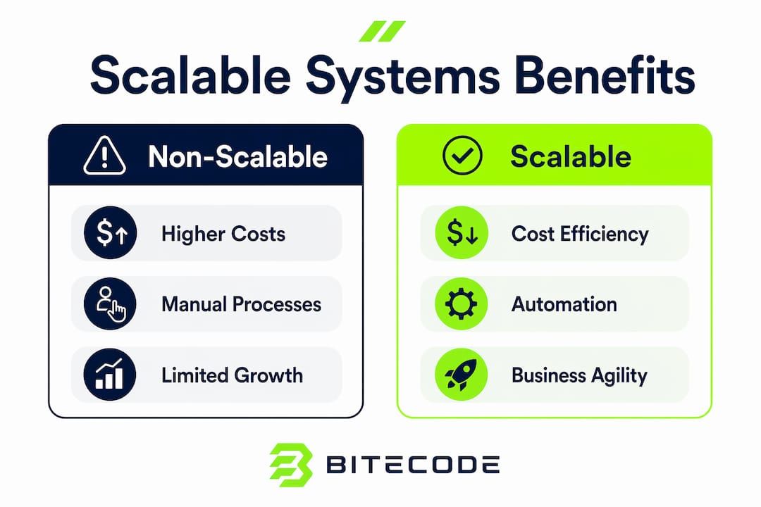 Infographic comparing scalable and non-scalable systems