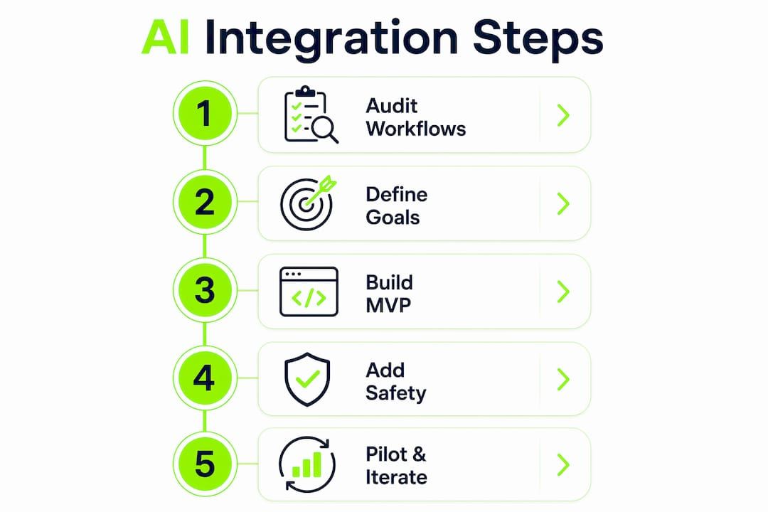 Infographic showing AI integration step-by-step process