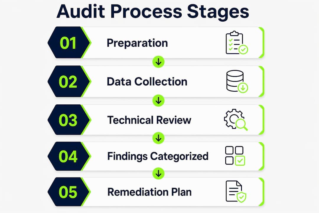 Infographic depicting software audit process stages