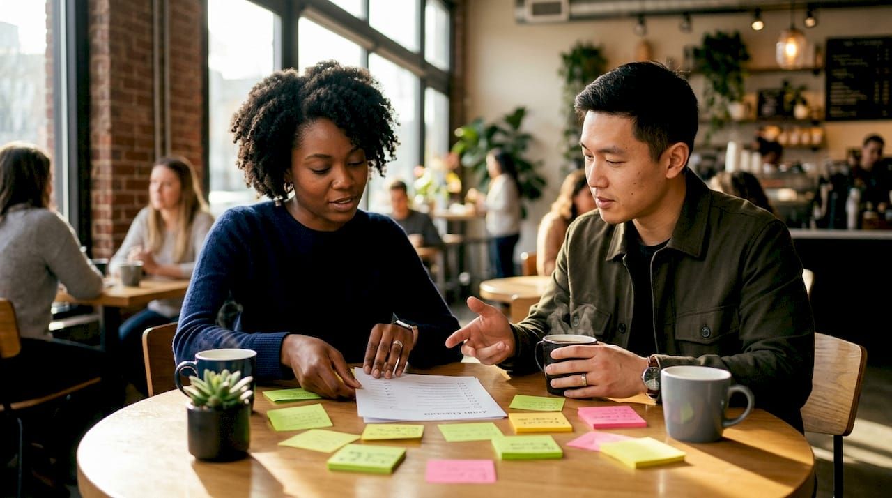 Two IT professionals preparing software audit checklist