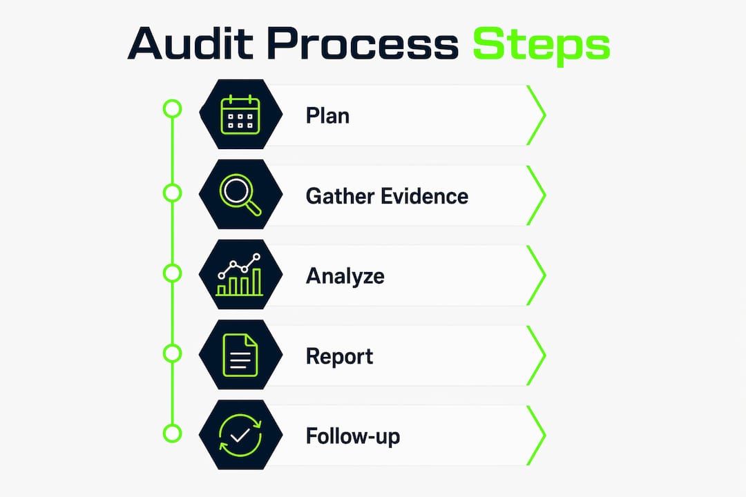 Infographic illustrating software quality audit process steps