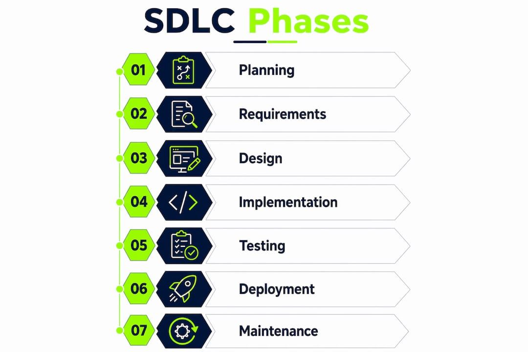 Infographic illustrating software development lifecycle phases