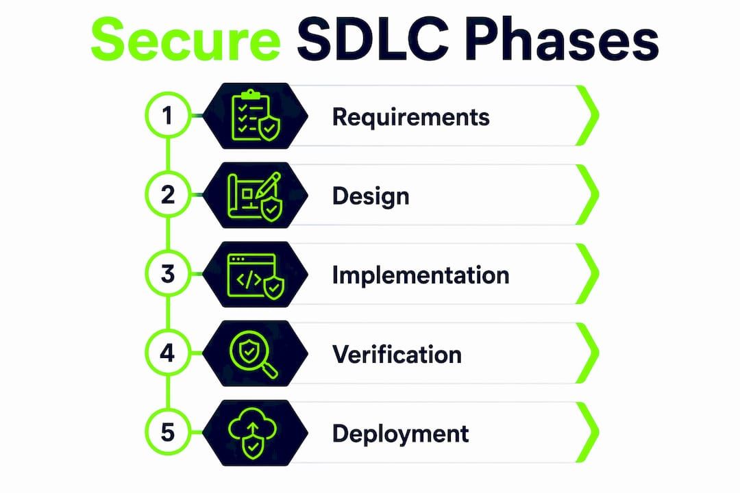 Infographic showing secure software development life cycle phases