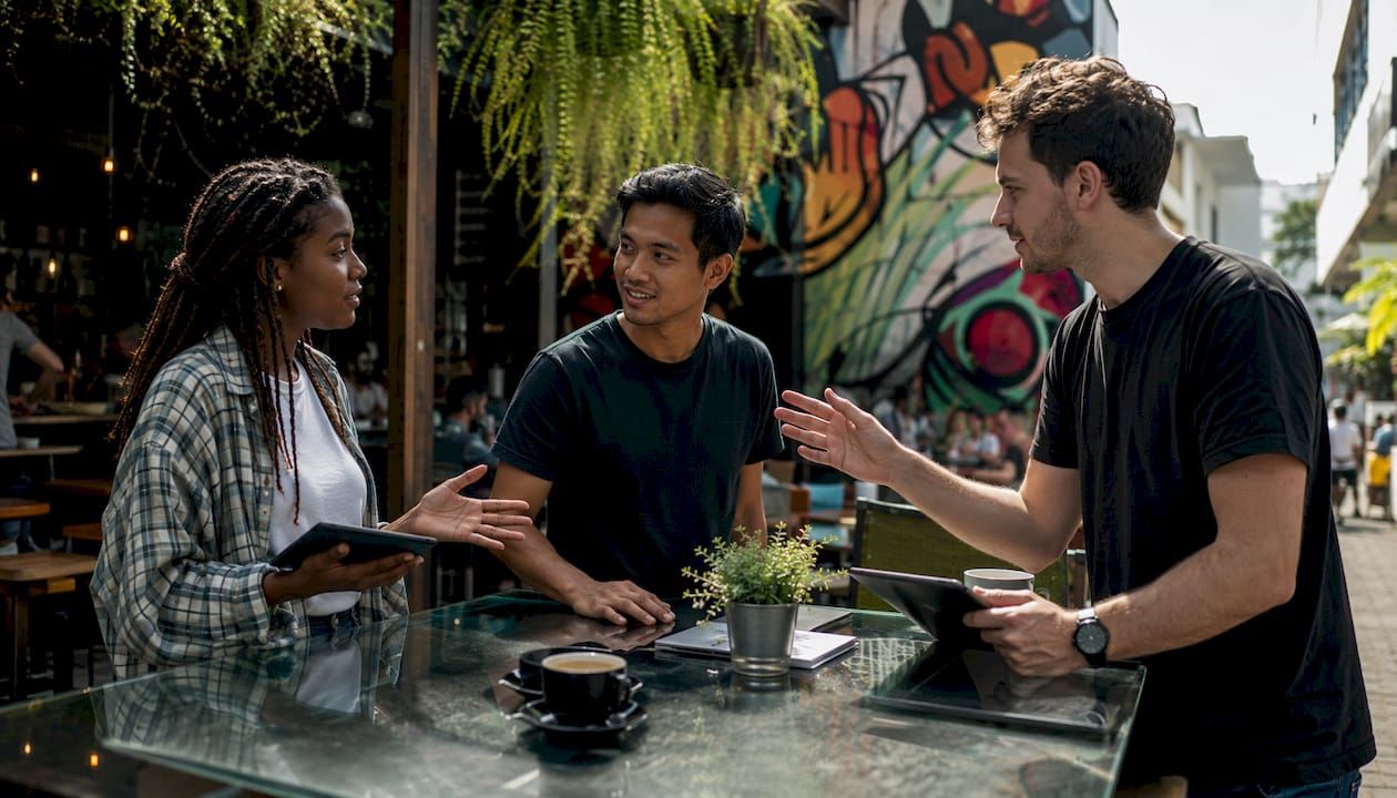DevOps team collaborating around table