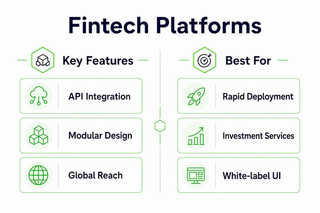 Infographic comparing fintech platforms key features and uses