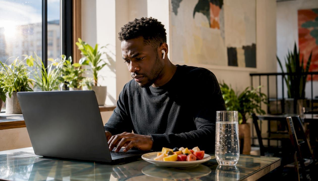 Developer coding frontend software in co-working space