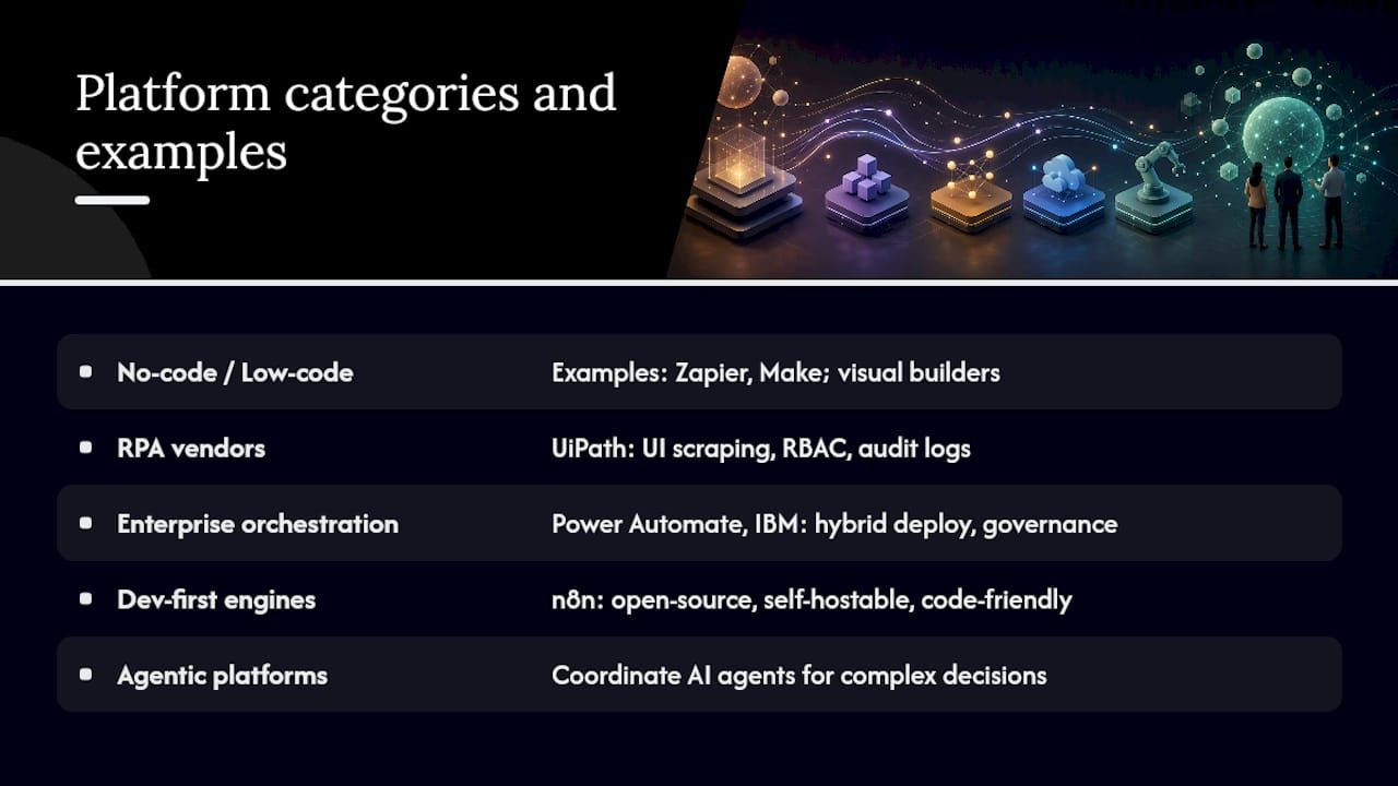 Platform categories and representative examples — overview diagram