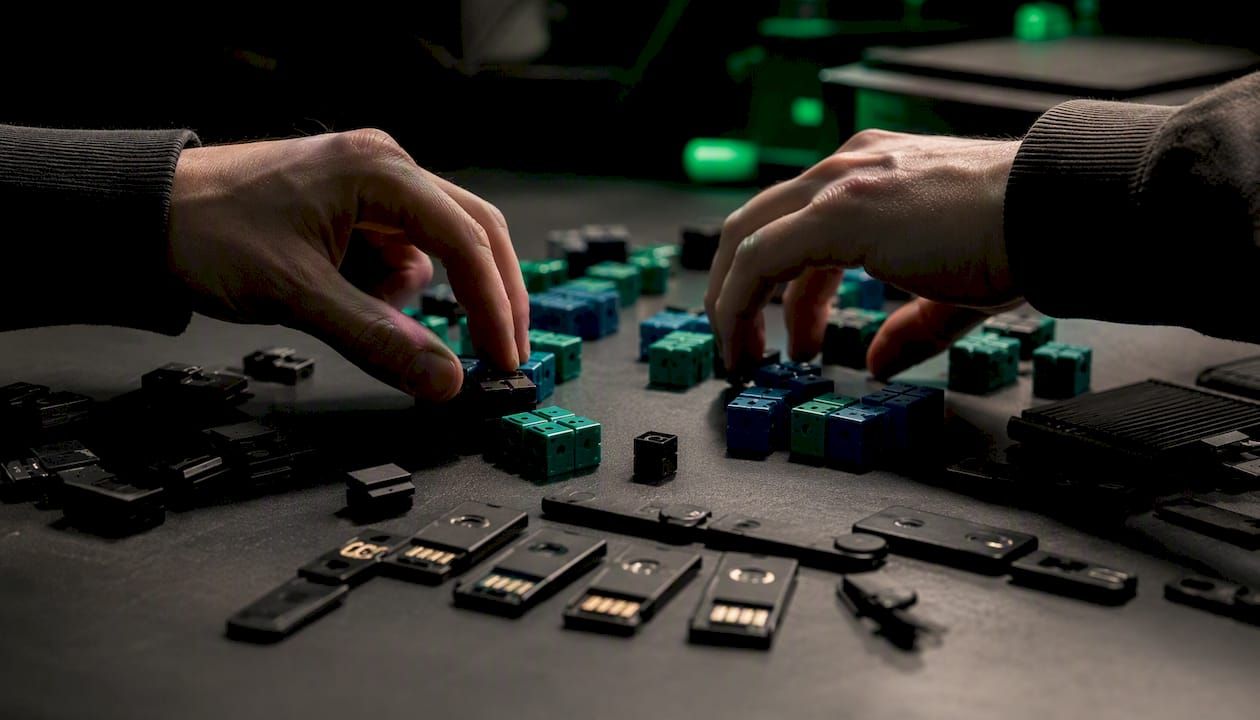 Hands managing digital audit evidence modules