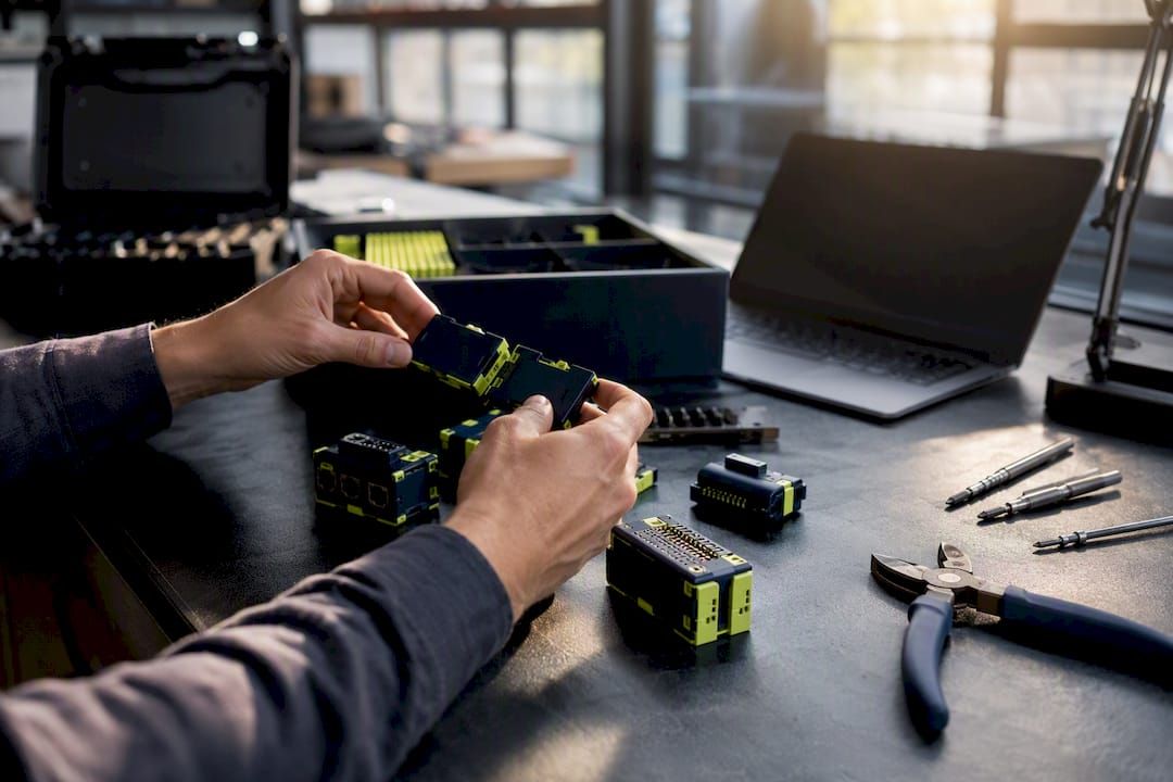 Hands assembling modular data-quality components