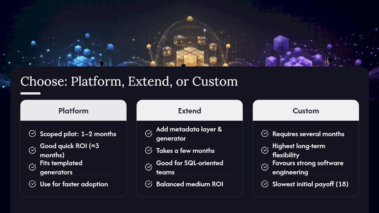 Diagram showing decision factors for data warehouse automation