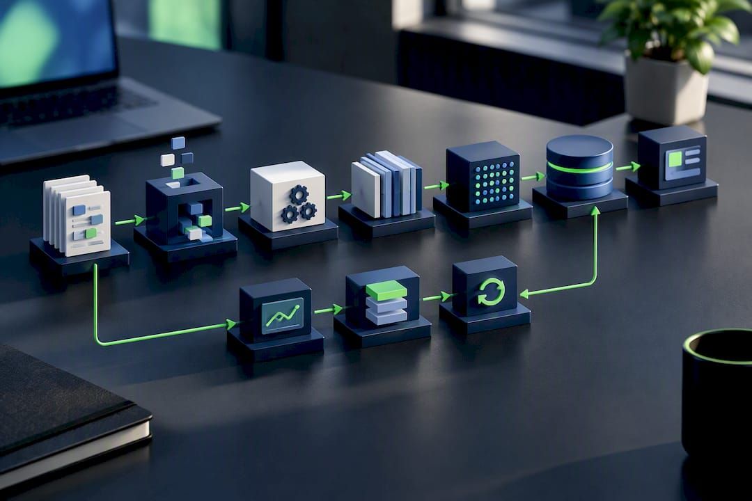 Enterprise pipeline from source data to retrieval