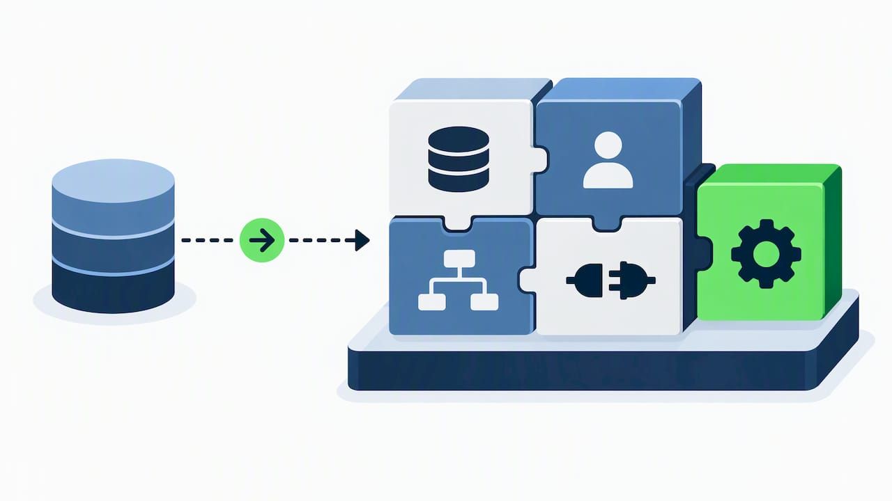 Reusable software modules forming a tailored system