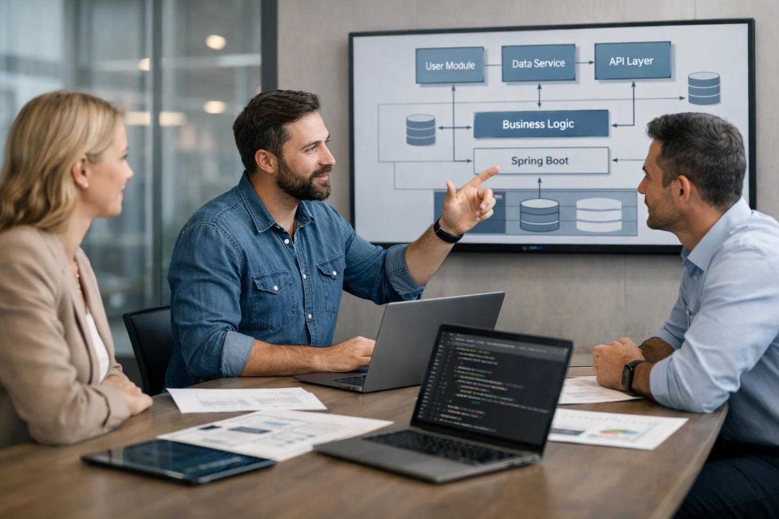 Implementation team working on a modular business application foundation built on Java and Spring Boot.