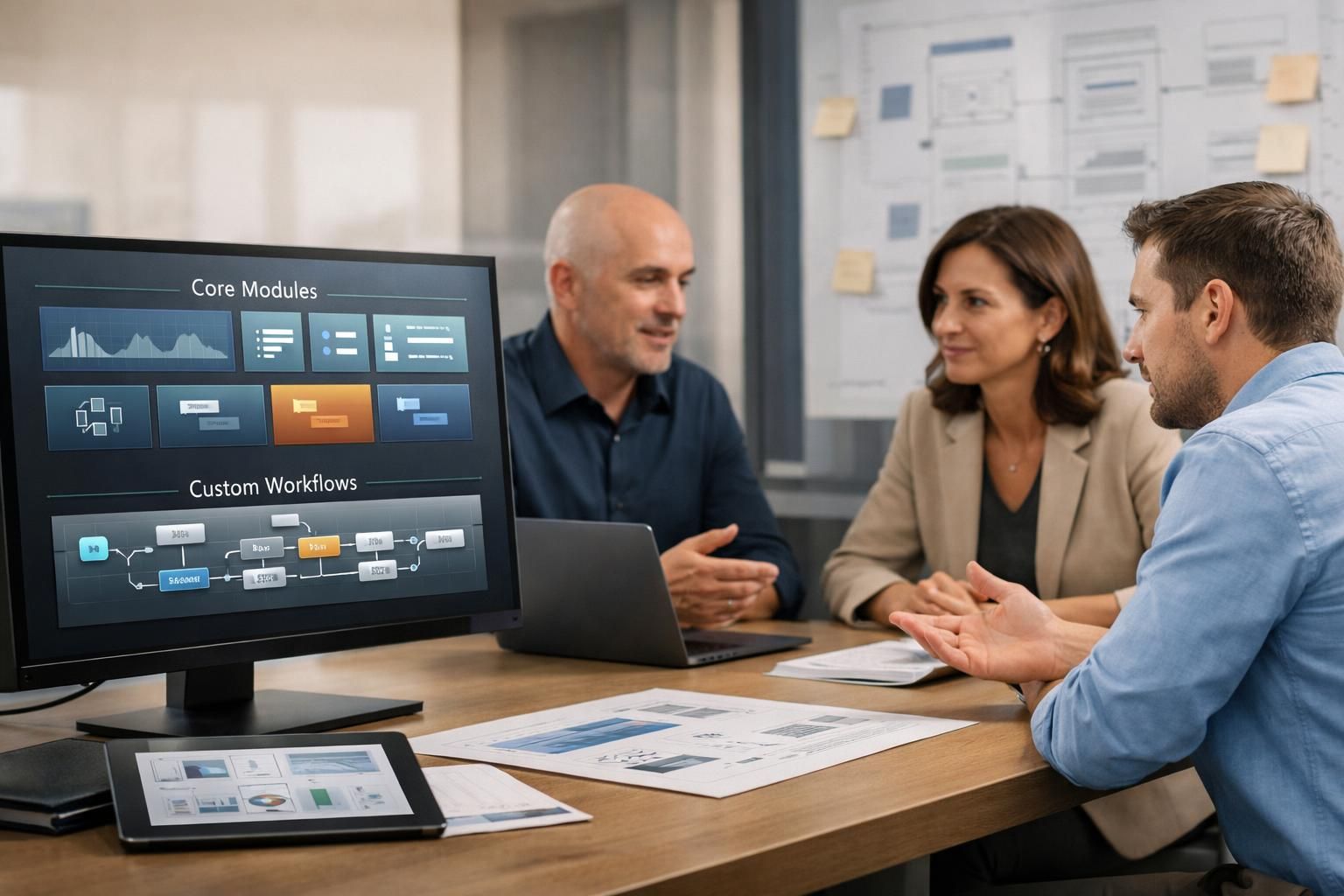 Business professionals comparing software delivery approaches and long-term maintenance trade-offs.